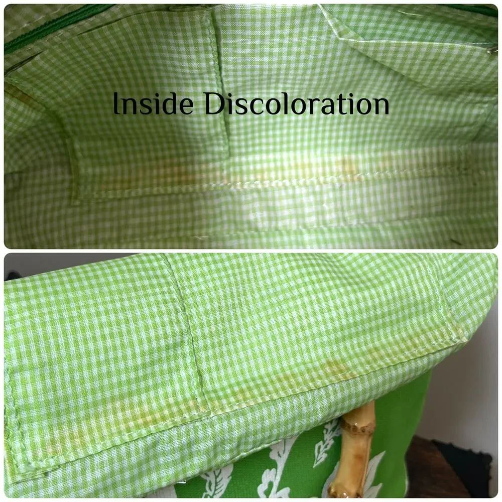 Vintage Kate Spade Flaw Green White Floral Bamboo Handles Rhinestones Detail Bag
